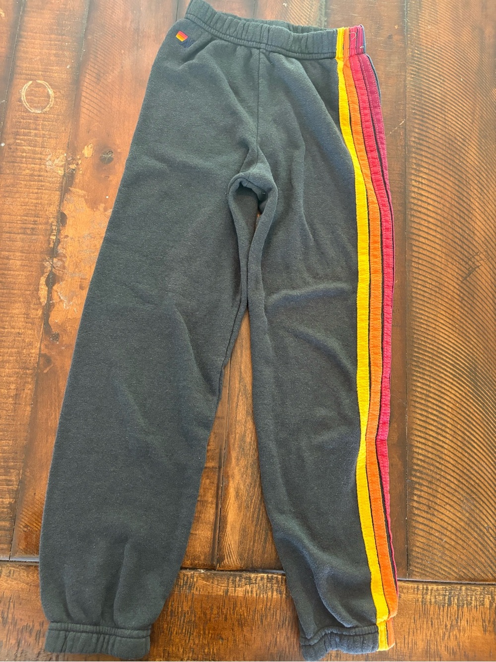 Aviator Nation Black Sweatpants with Yellow & Pink Side Stripes